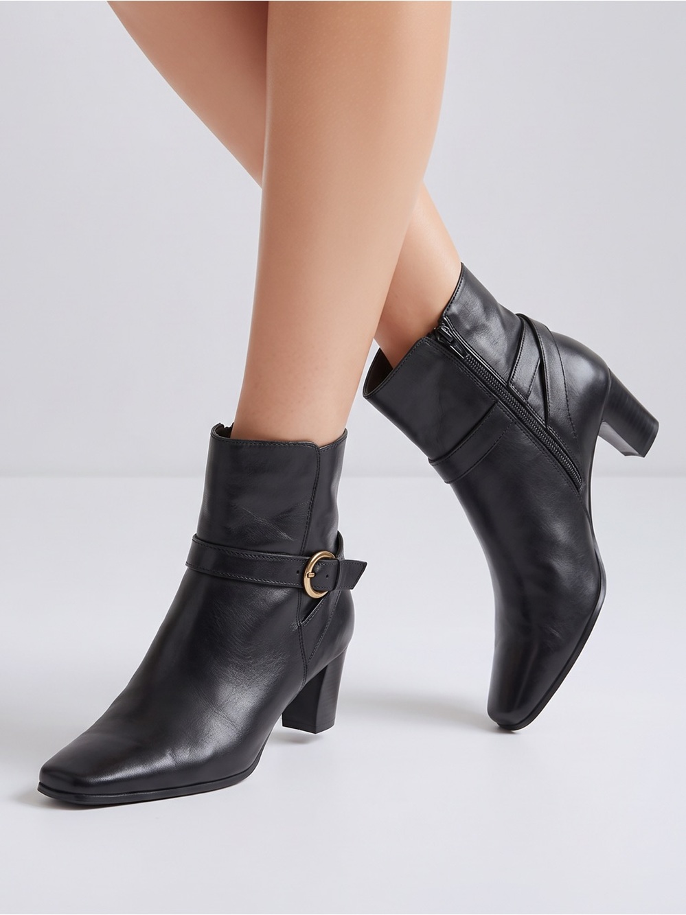 Anne Klein Womens Mamnara Black Leather Ankle Boot